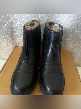 HKM Ladies Zip Up Black Leather Paddock Boots Brand new in Box Size 8.5